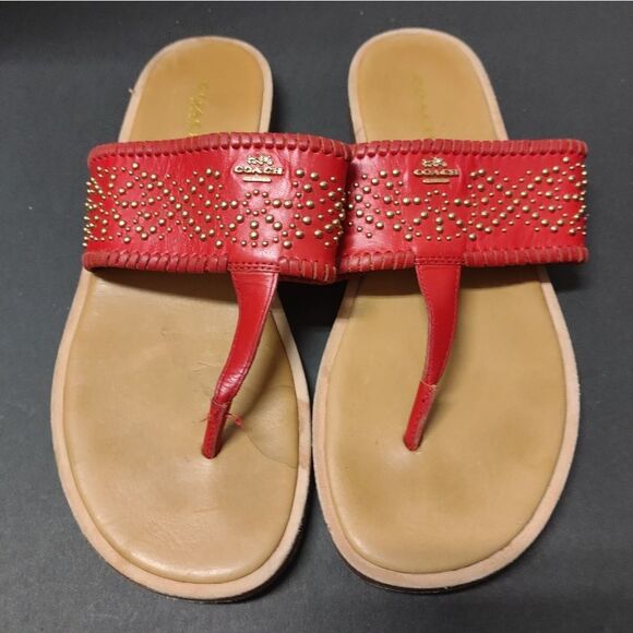 Coach Berenis Red leather Studded Sandal - Picture 1 of 5